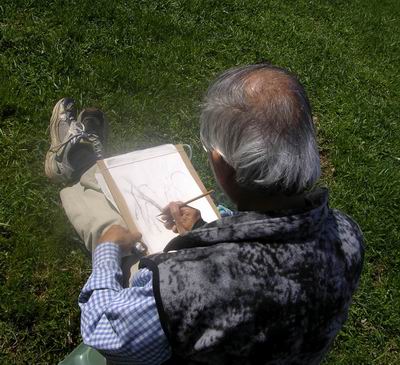 Charles Leung demonstrated how to paint outdoors